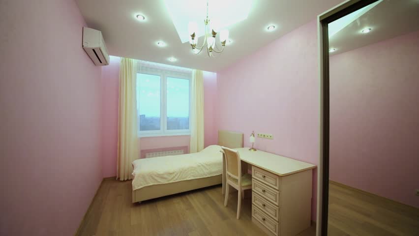 Bedroom With Pink Walls Mirrored Stockvideos Filmmaterial 100