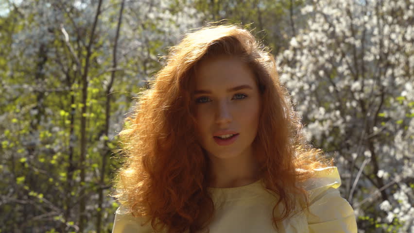4k00 20female Portrait Close Up Funny Girl With Natural Red Hair And