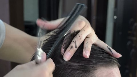 Hairdresser Working With Scissors And Stock Footage Video 100