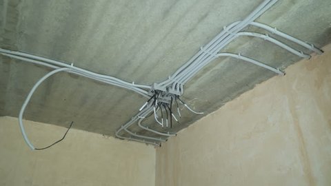 Electrical Installation Of Plastic Tubes On Building Site Fix Boxes Fire Prevention Cable Tray Wiring Channels Indoors Excellent Electrical Insulation Living Rooms Electricity Network Connection