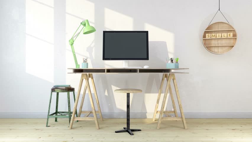 3d Render Animation Of Scandinavian Nordic Home Office 3d Render Animation Of
