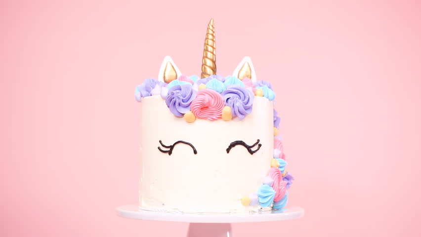 Unicorn Cake Decorated With Multicolor Stock Footage Video 100