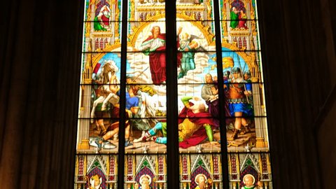 Cologne Germany 12 8 2018 Interior Stained Glass Painting In Cologne Cathedral Church Koeln Dom