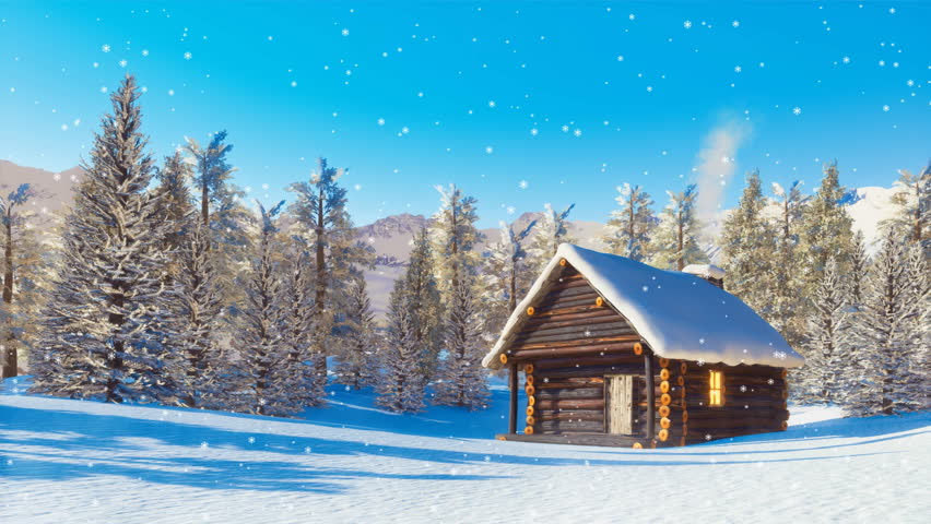 Snowfall scene with cabin in the pine forest image - Free stock photo ...