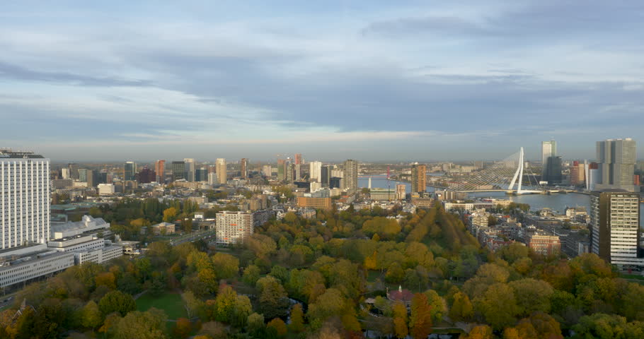 panorama view rotterdam skyline stock footage video (100