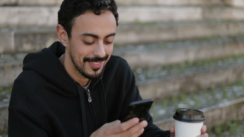 Hd00 28young Arabic Man With Dark Curly Hair And Beard In Black
