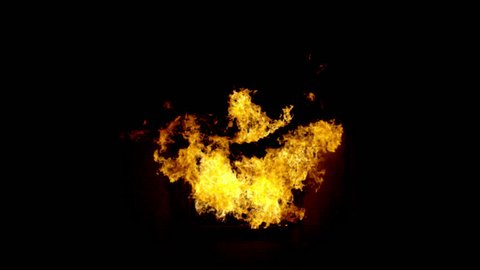 Fire bursting through window frame on black professionally shot VFX footage on 4K RED camera.