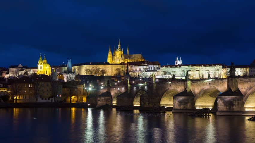 Charles Bridge and night city in Prague, Czech Republic image - Free