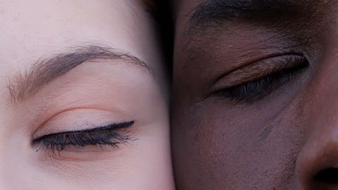 480px x 270px - Black man and white woman's eyes opening.interracial race love concept-macro