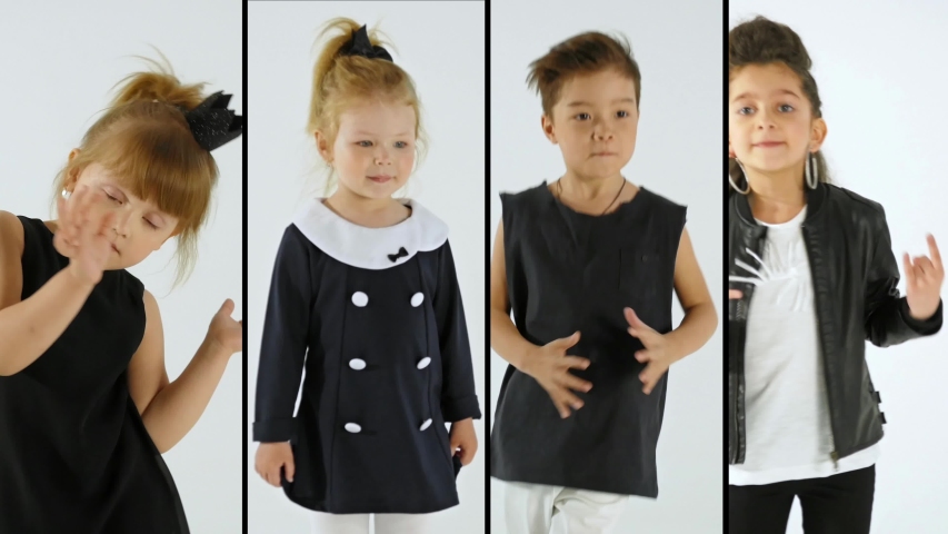 Collage Portrait Group Kids Dance Stock Footage Video 100