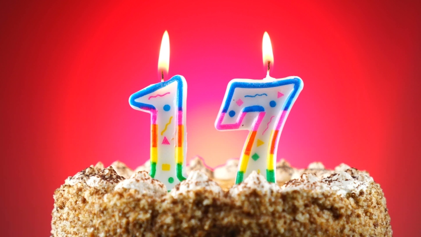 red number 17 birthday candle