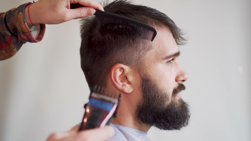 Bearded Man Getting A Haircut Stock Footage Video 100 Royalty