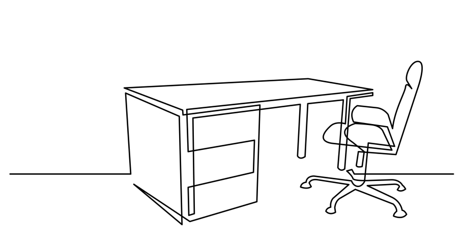 Self Drawing Line Animation Of Office Desk And Chair