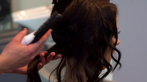 Hairdresser Makes Hairdress Beautiful Girl Stock Footage Video