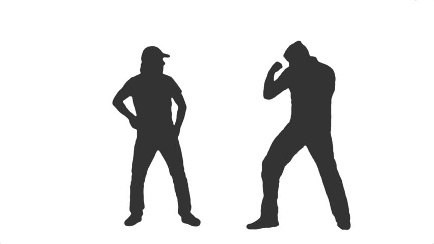 self defense silhouette of an aggressive gangster attacks a man side view
