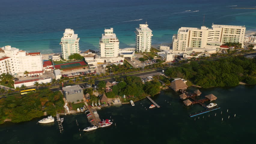 Wellington New Zealand October 2017 View Over Aerial View Of Hotels And Beach In Cancun Mexico 4k Stock Video Clip