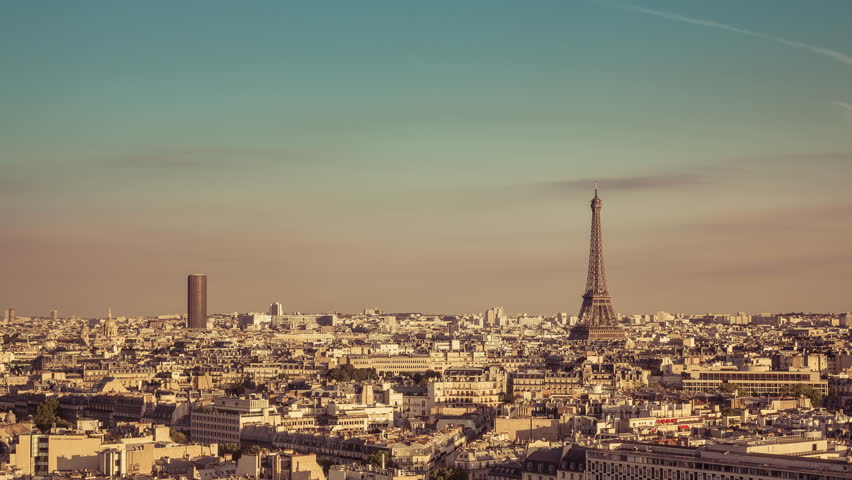 The Eiffel Tower In Paris In The Evening View From A Rooftop Stock ...