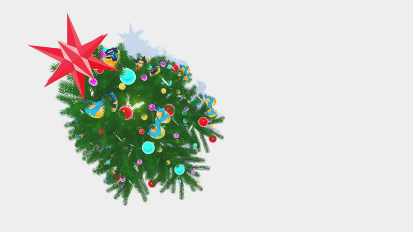 top down view on the rotating decorated christmas tree with red star on its top on a white background at snowfall decorative 3d animation sliding downward - Videos Of Decorated Christmas Trees top down view on the rotating decorated christmas tree with red star on its top on a white background at snowfall decorative 3d animation sliding downward - Videos Of Decorated Christmas Trees