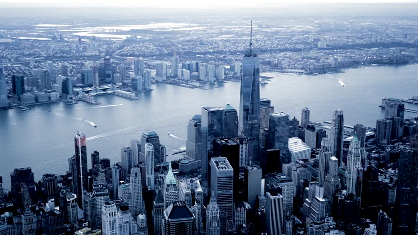 Aerial View Of Giant City Metropolis. New York City Skyline Background ...