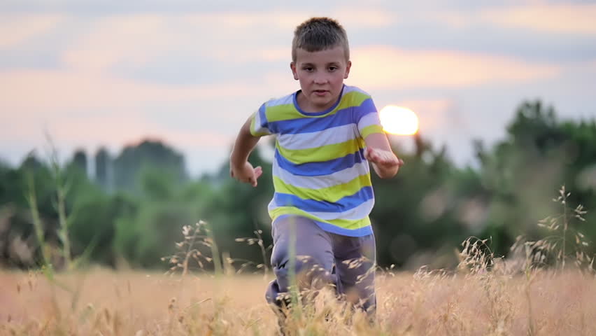 Young Boy Running Sunset Beautiful Stock Footage Video -4699