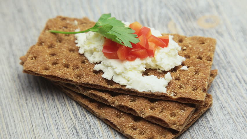 Crispbread With Soft Cottage Cheese Stock Footage Video 100