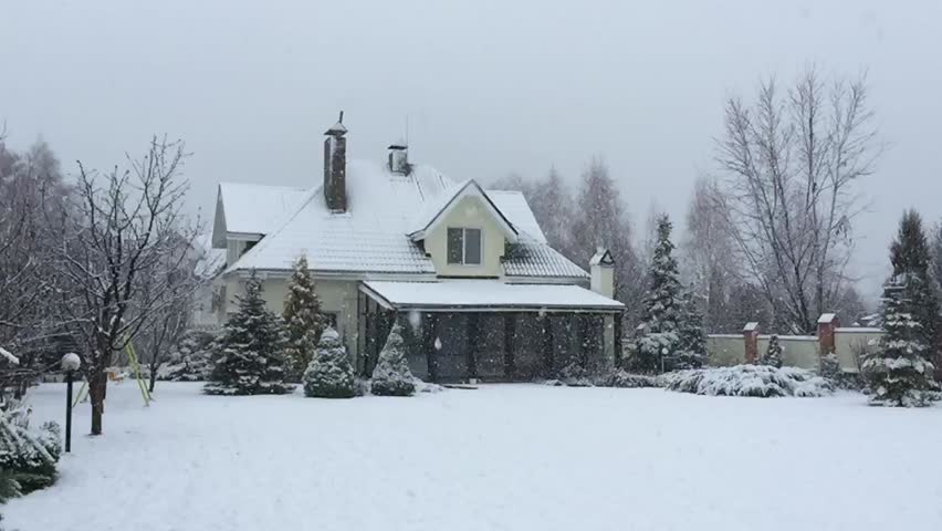 Blue Abandoned One Story House Trailer Former Lodge Checkpoint A Private House And Its Garden Under Snow In Winter Hd Stock Footage Clip