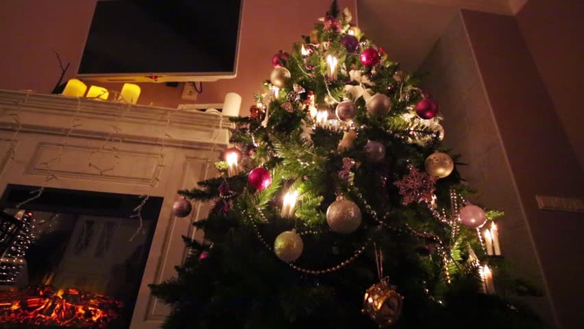 Hd00 09green Christmas Tree With Balls Electric Fireplace And Tv