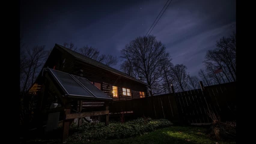 Country Log Cabin Night Timelapse Stock Footage Video 100