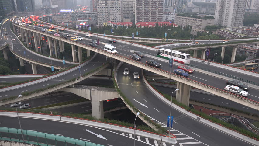 Shanghai,China-December 19,2012:Busy Traffic On Elevated Expressway In ...