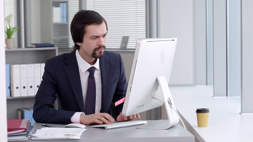 Young Black Man Working Use Computer In Office Smiling Technology ...