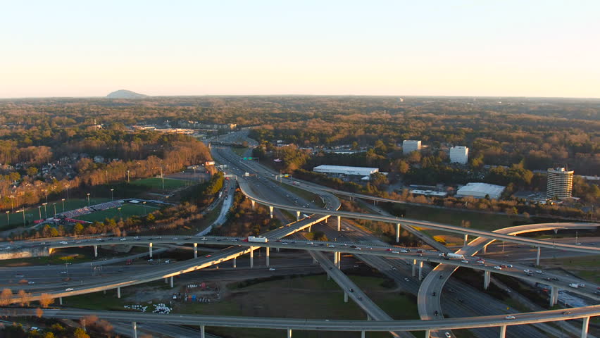 HOUSTON TEXAS TRAFFIC SPAGHETTI BOWL DAY AND NIGHT FROM DRONE Stock