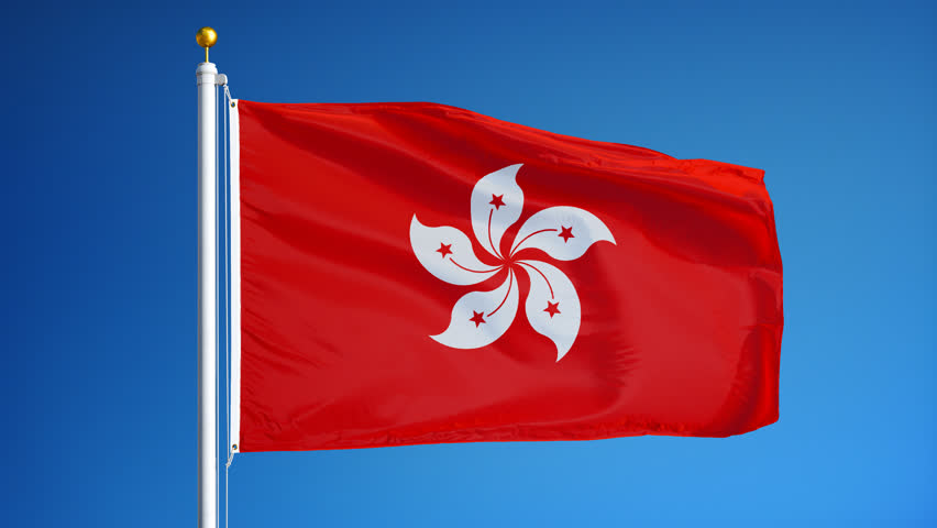 Hong Kong Flag Waving Against Time-lapse Clouds Background Stock ...