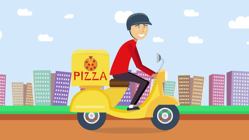 Food Delivery Concept. Boy Riding On Scooter Or Motorcycle, Delivering ...