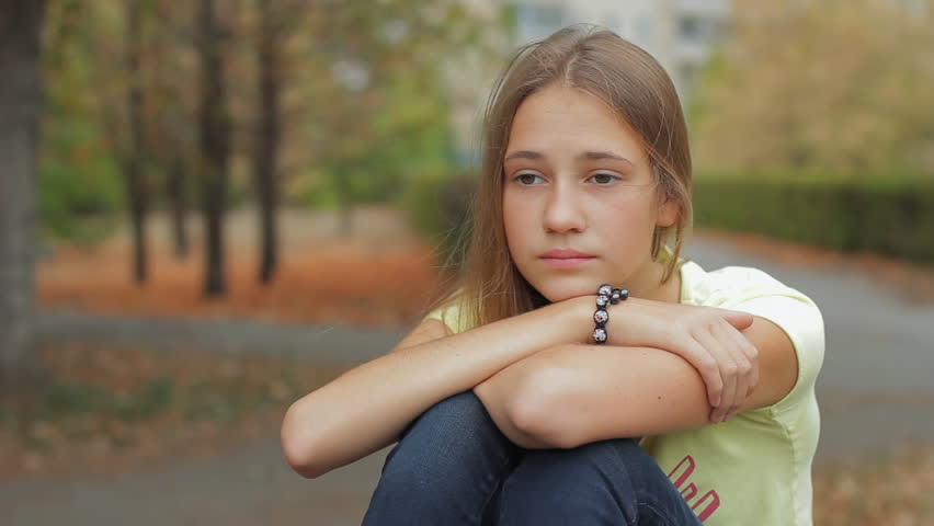 Sad Girl Depressed Cute Teen Female Sitting Deep Royalty Free Video