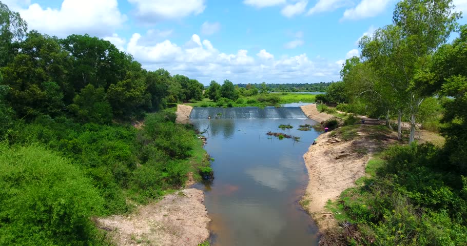 Water In Irrigation Canal Flow Pass Weir Crest To Spillway To Lower ...