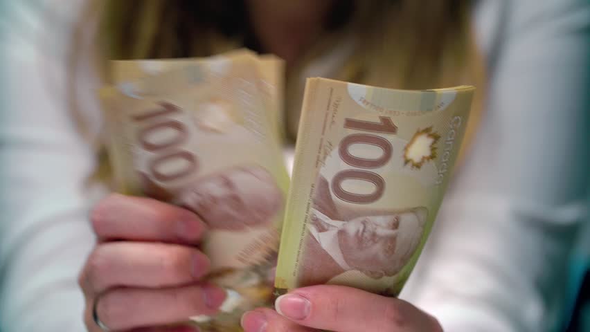 Canadian Dollar Footage Stock Clips Dollar View Of A Woman Counting Many Canadian 100 Bills Polymer Plastic Type