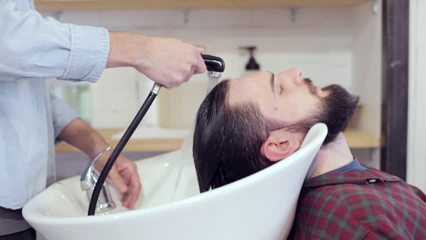 Man Barber Washing Male Hair Stock Footage Video 100 Royalty