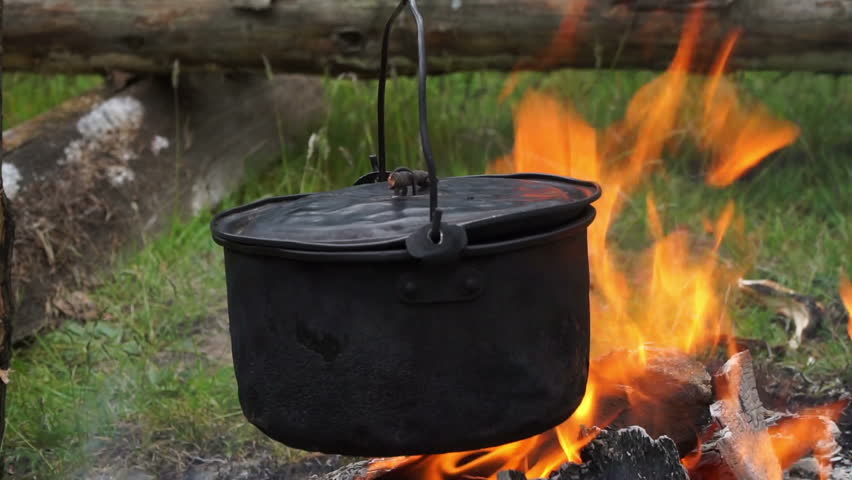 Gross And Steamy Witch Pot Cooking On Fire In Alpha Matte Stock Footage ...