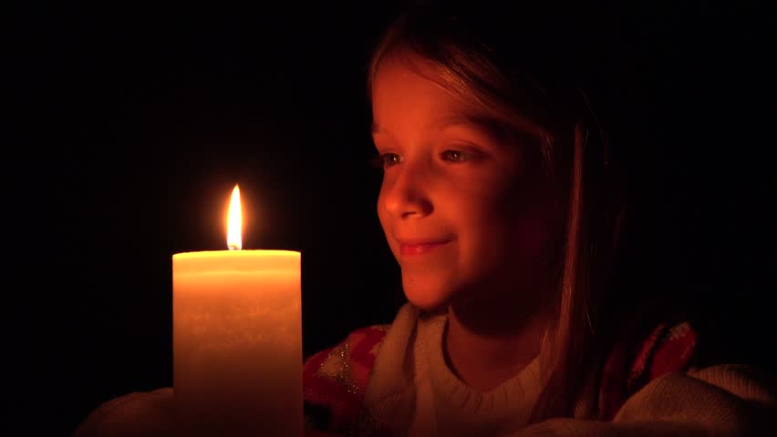 4K Happy Child With Candle, Prayer Girl In Night, Kid Portrait, Face In ...