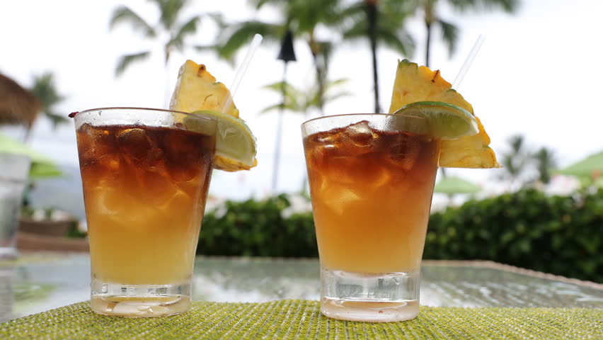 Drinks Cocktails On Tropical Beach. Alcoholic Drink Close Up On Waikiki ...