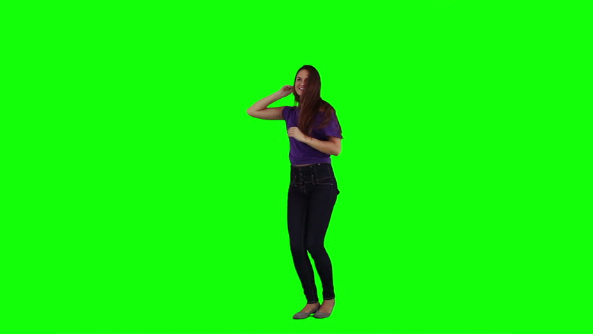 Beautiful Young Girl Dancing Against Green Screen Stock Footage Video ...