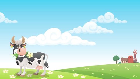 Cartoon Cow Grazing On Meadow Stock Footage Video 100 Royalty