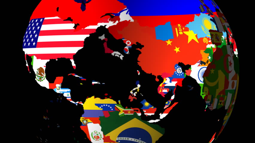 High Definition Loopable Spinning Globe With Countries Flags (Large ...
