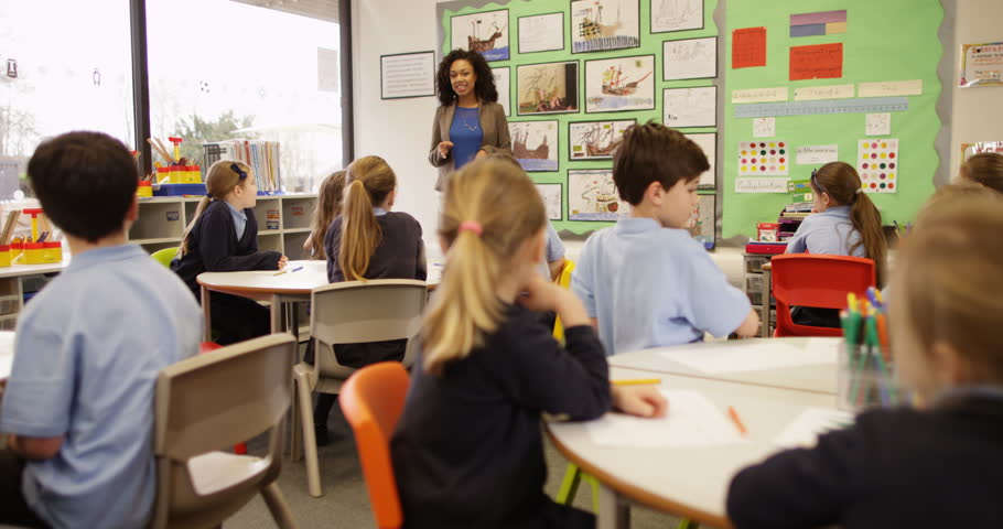 4k, Elementary Children And Their Teacher In A Lesson At School. Slow ...