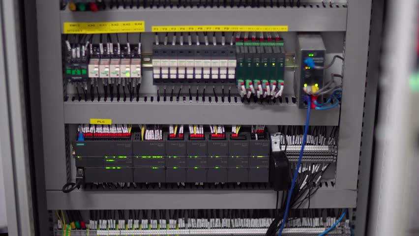 wiring and electrical cabinet in stock footage video (100% royalty