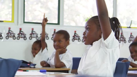 480px x 270px - Schoolgirl raising hand during a lesson at elementary school