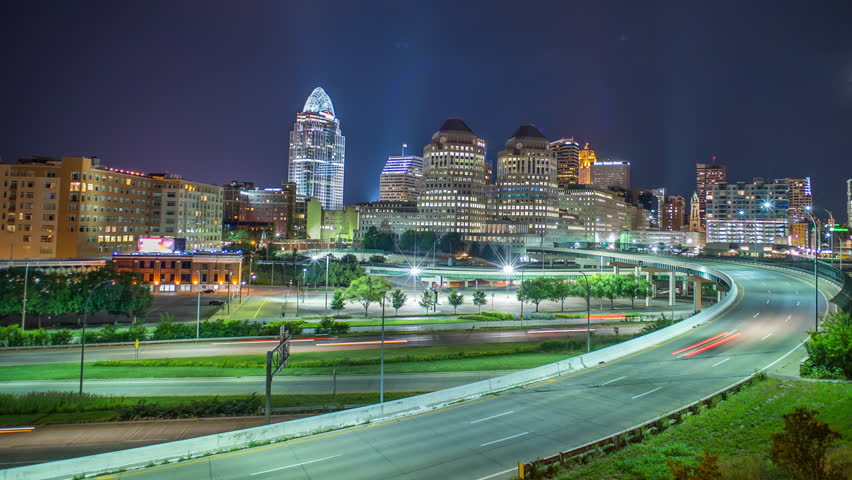 Cincinnati Skyline at night with lights in Ohio image - Free stock ...