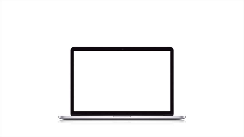 Laptop Turning On White Background With Reflections And Opening To A ...