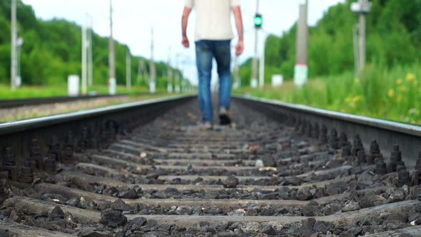 Man Walking Away Along Railway Stock Footage Video (100% Royalty-free ...