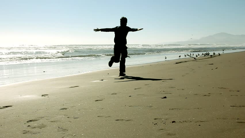 Image result for man running past seagulls at shore